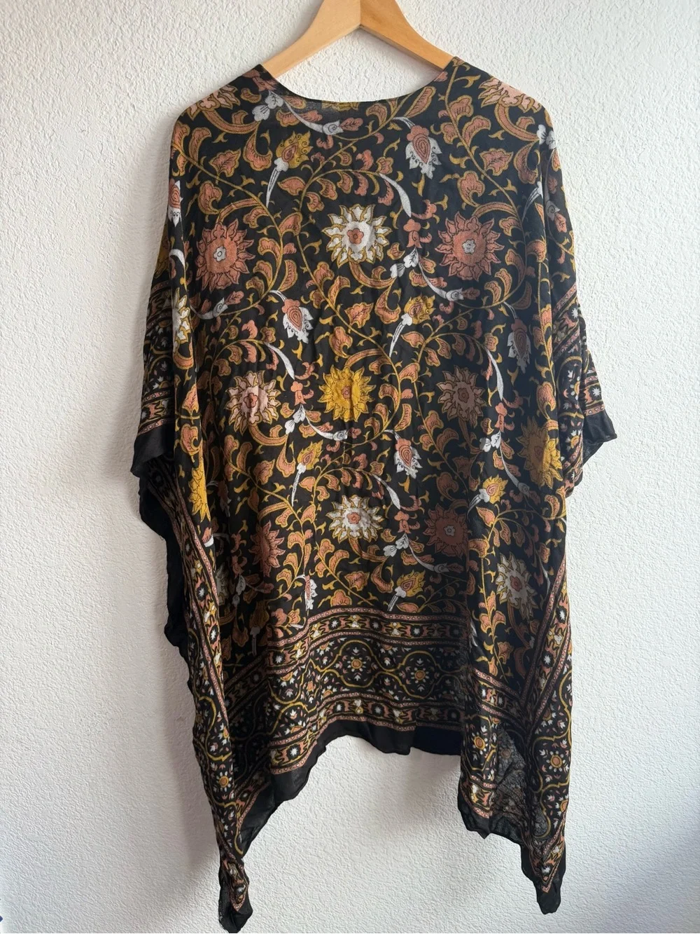 Free People lack Floral Paisley Wrap Pink Gold Accents Boho